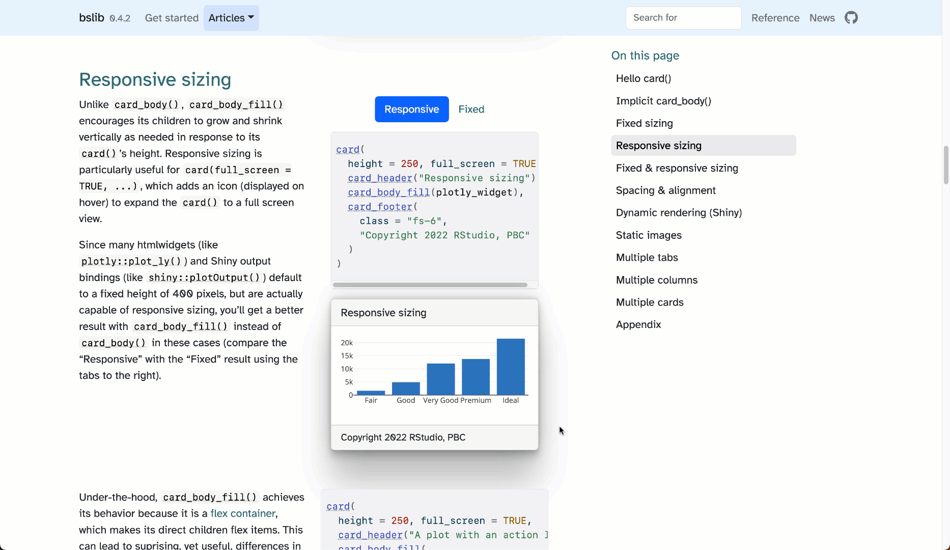 A card, holding a bar chart, expanding to a full screen view