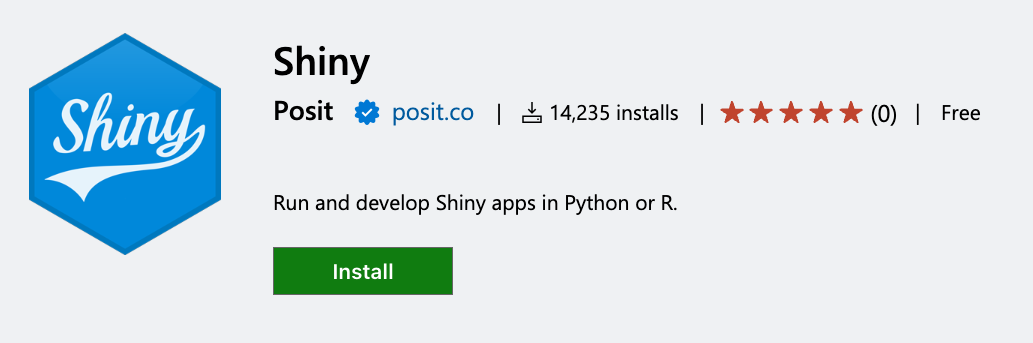 The shiny extension page on vscode marketplace