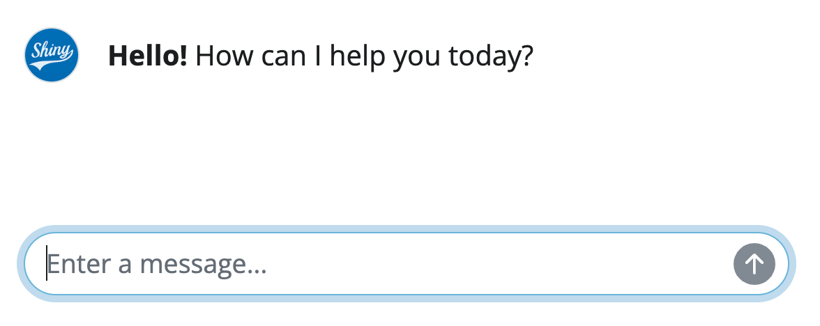 Screenshot of a chatbot with a custom (shiny) image icon.