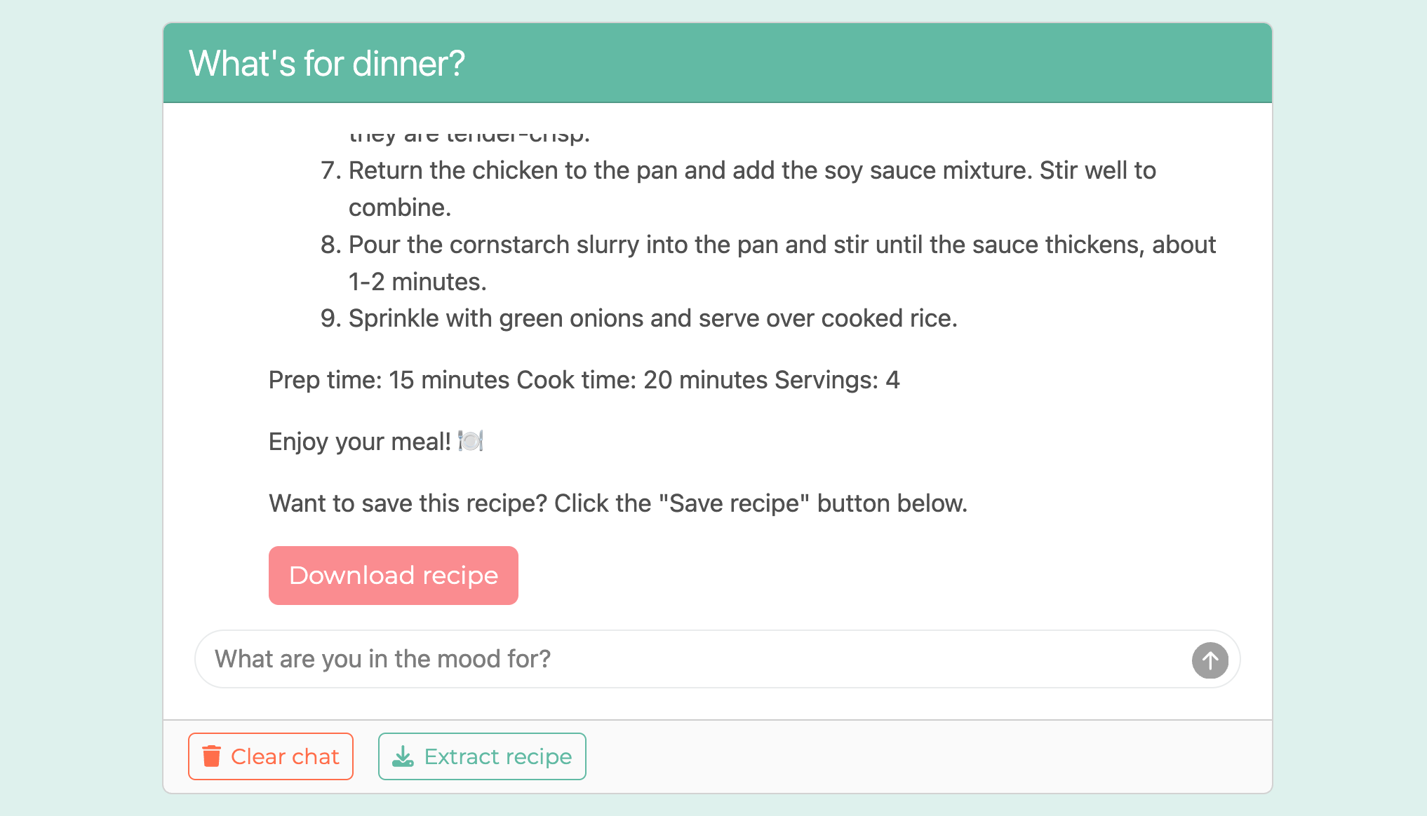 Screenshot of a download button included in a chat message
