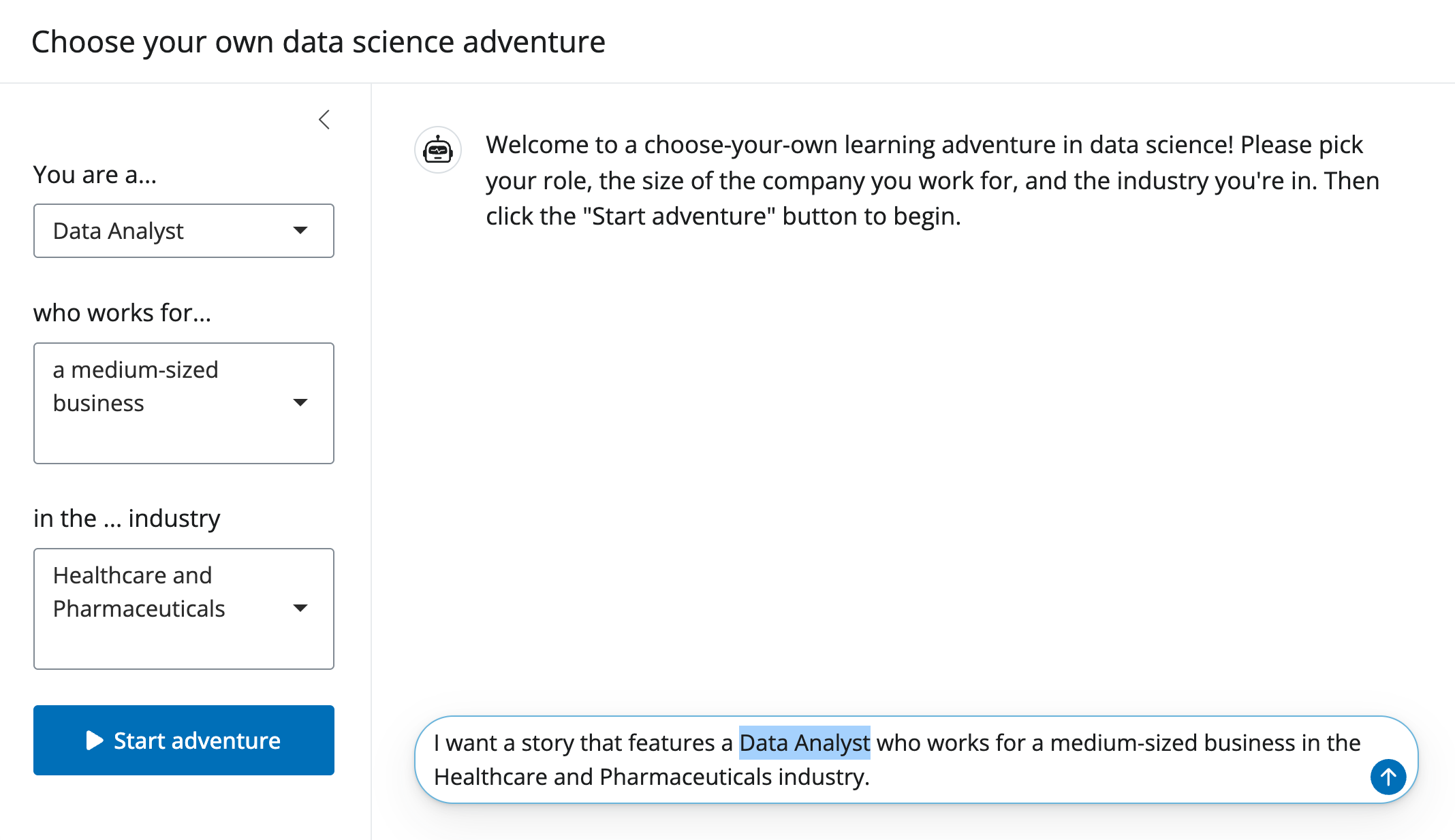 Screenshot of an app using input controls to populate a user prompt