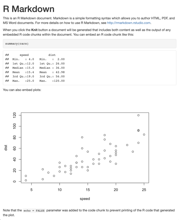 R Markdown document rendered as an HTML file with code and plot displayed.