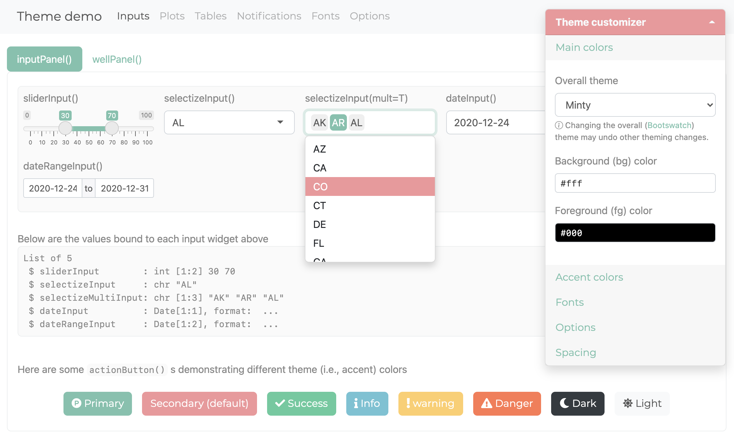 A Shiny app with Bootswatch's minty theme.
