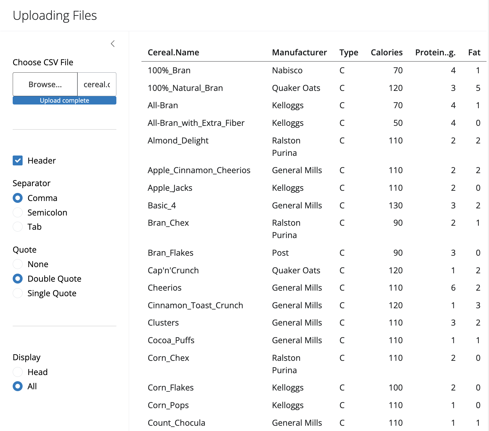 Shiny app for Uploading files