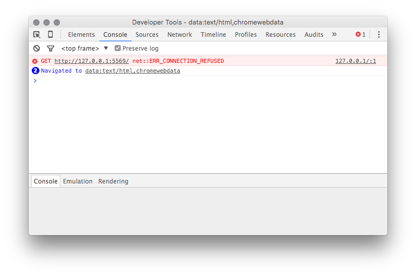 Console tab with messages for any unhandled JavaScript exceptions