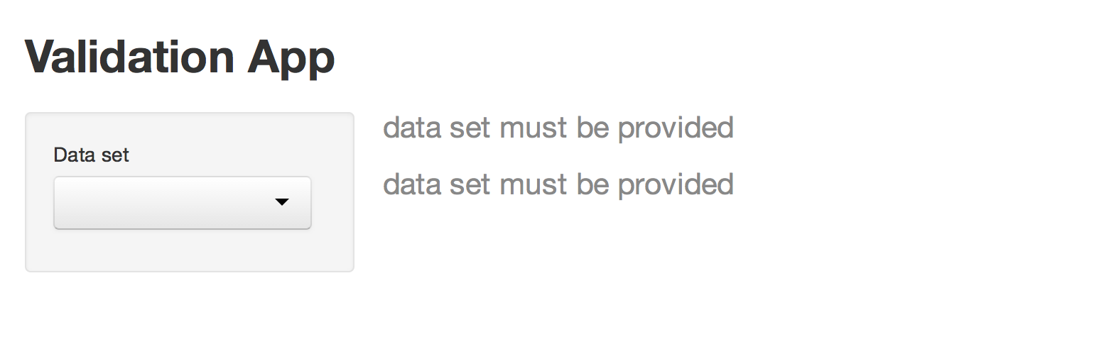 Validation error that now says data set must be provided