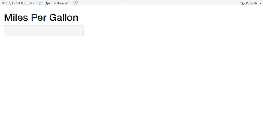 A screenshot of the MPG app. Title of Miles Per Gallon with an empty text box